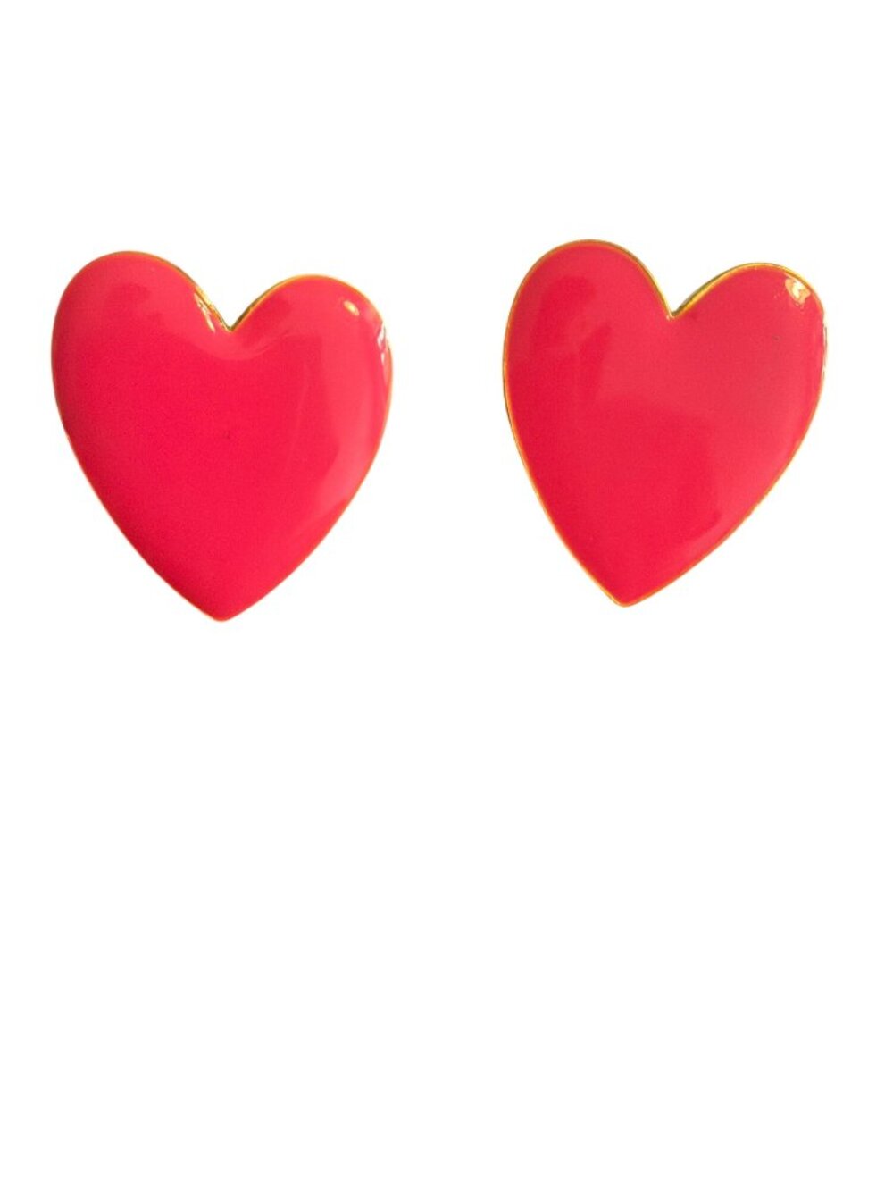 Heart Shaped Pink Enamel Gold Tone Stud Earrings Love 1.25" 11.21g NWOT